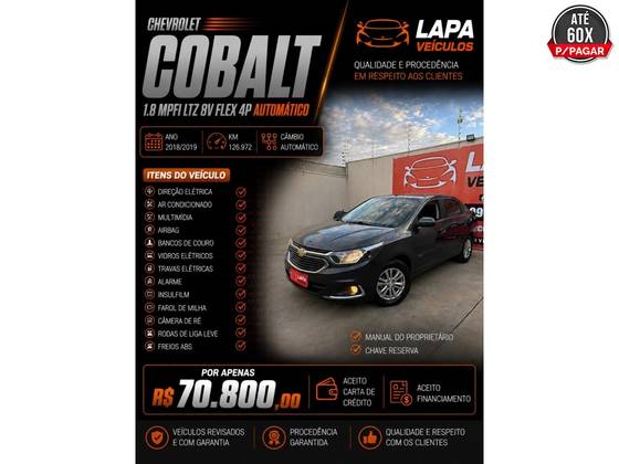 CHEVROLET COBALT 1.8 MPFI LTZ 8V FLEX 4P AUTOMÁTICO CHEVROLET COBALT 1.8 MPFI LTZ 8V FLEX 4P AUTOMÁTICO